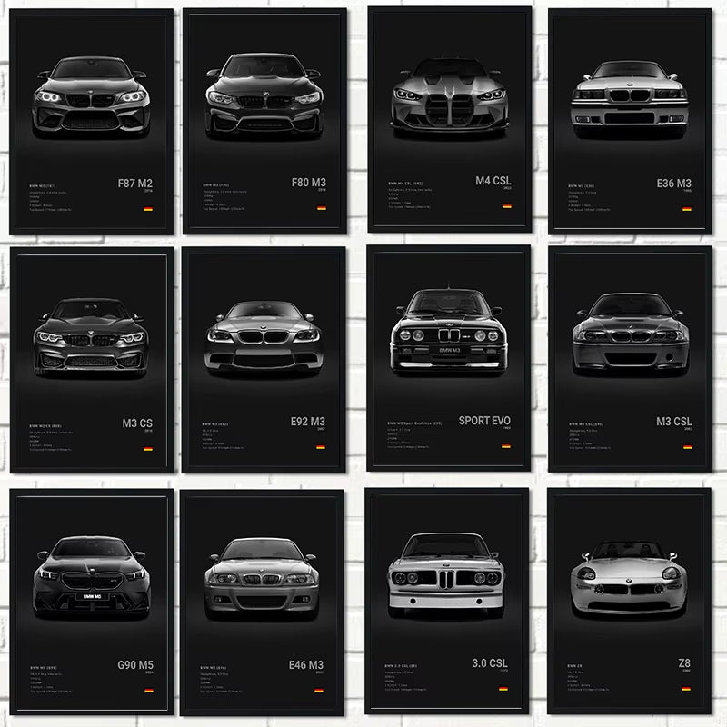 Black Background Sports Cars Poster and Prints F87 M3 M4 G90 E46 Luxury Car Canvas Painting Wall Art Pictures Room Office