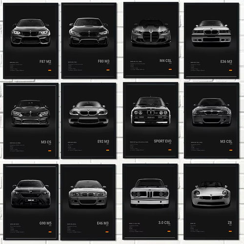 Black Background Sports Cars Poster and Prints F87 M3 M4 G90 E46 Luxury Car Canvas Painting Wall Art Pictures Room Office