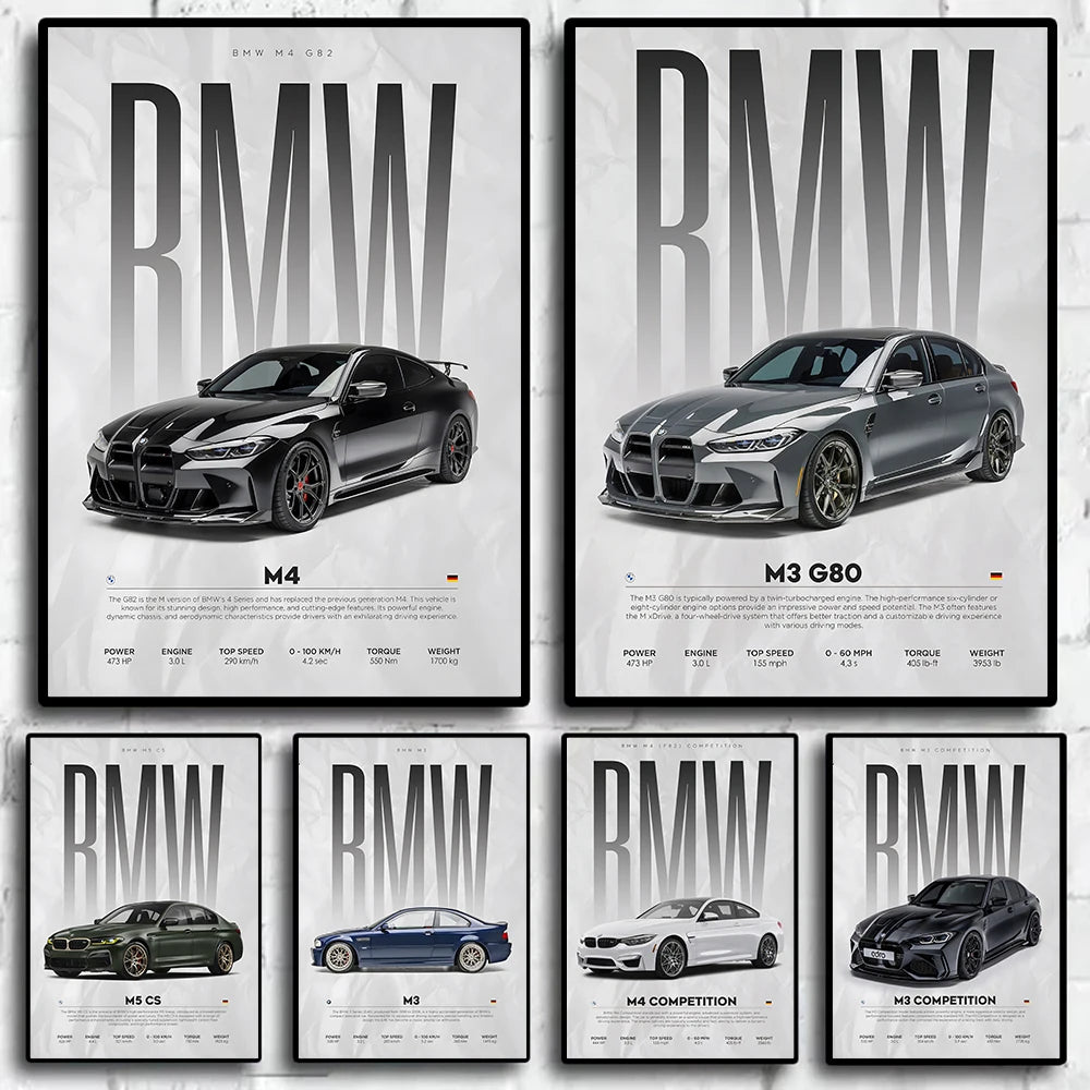 Black Famous Cars Competition Poster Picture Mural Modern Canvas Painting Wall Art Home Decoration Print for Living Room Decor