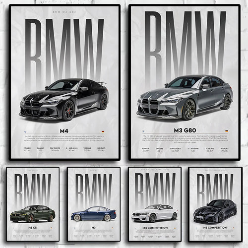 Black Famous Cars Competition Poster Picture Mural Modern Canvas Painting Wall Art Home Decoration Print for Living Room Decor