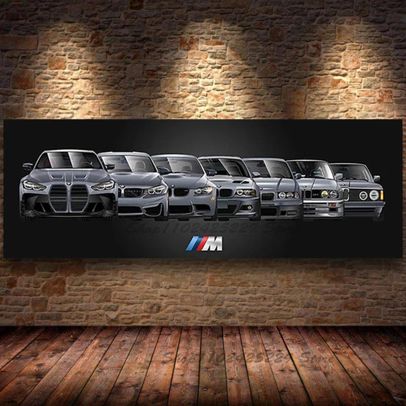 M3 Family Sports Car Series Super Sports Car Evolution Poster Canvas Print Painting Modern Home Living Room Wall Art Decorative