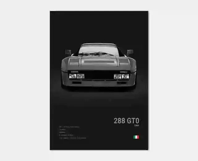 Pop Black and White Italy Cars Luxury Super Sport Car Poster Aesthetic F40 GTO GTB Canvas Print for Wall Art Garage Room Decor