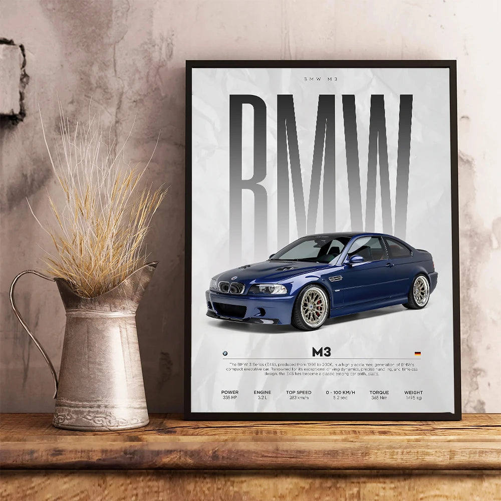 Black Famous Cars Competition Poster Picture Mural Modern Canvas Painting Wall Art Home Decoration Print for Living Room Decor