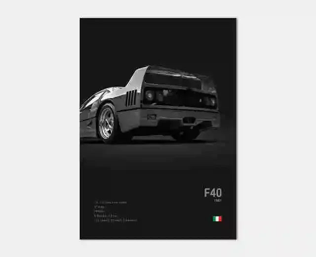 Pop Black and White Italy Cars Luxury Super Sport Car Poster Aesthetic F40 GTO GTB Canvas Print for Wall Art Garage Room Decor
