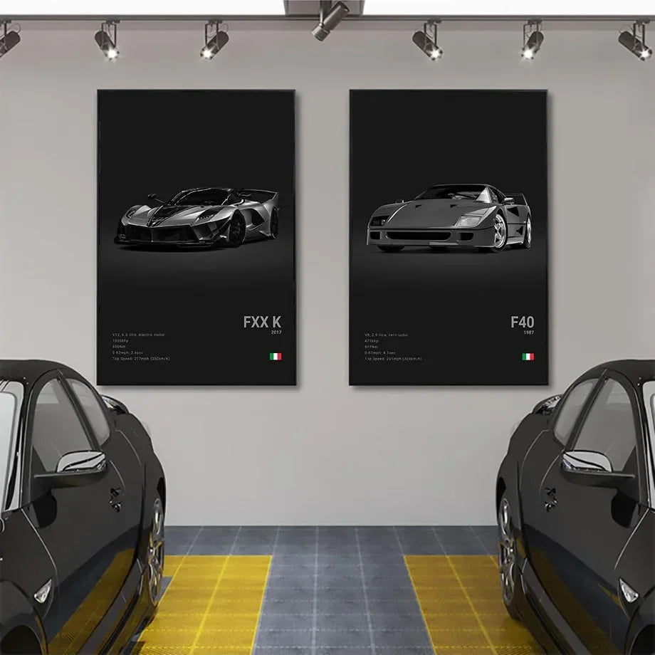 Pop Black and White Italy Cars Luxury Super Sport Car Poster Aesthetic F40 GTO GTB Canvas Print for Wall Art Garage Room Decor