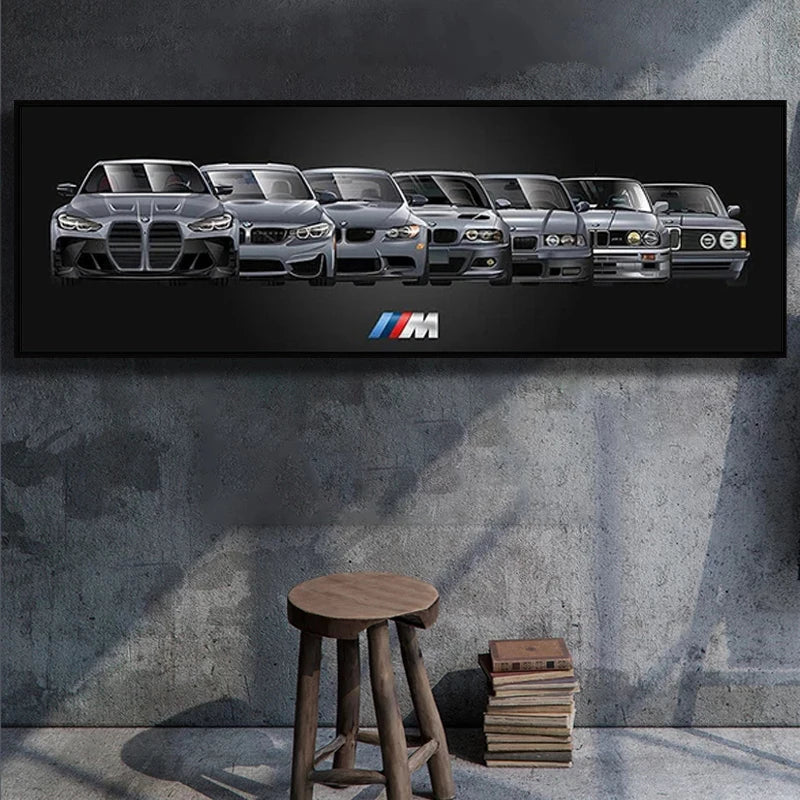 M3 Family Sports Car Series Super Sports Car Evolution Poster Canvas Print Painting Modern Home Living Room Wall Art Decorative