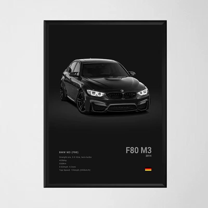 Black Background Sports Cars Poster and Prints F87 M3 M4 G90 E46 Luxury Car Canvas Painting Wall Art Pictures Room Office