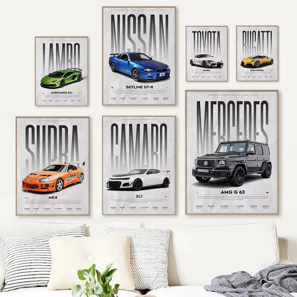 Modern Famous Cars W16 750S Canvas Painting Wall Art Fashion Luxury Sports Car Poster Prints for Living Room Home Decor Gift